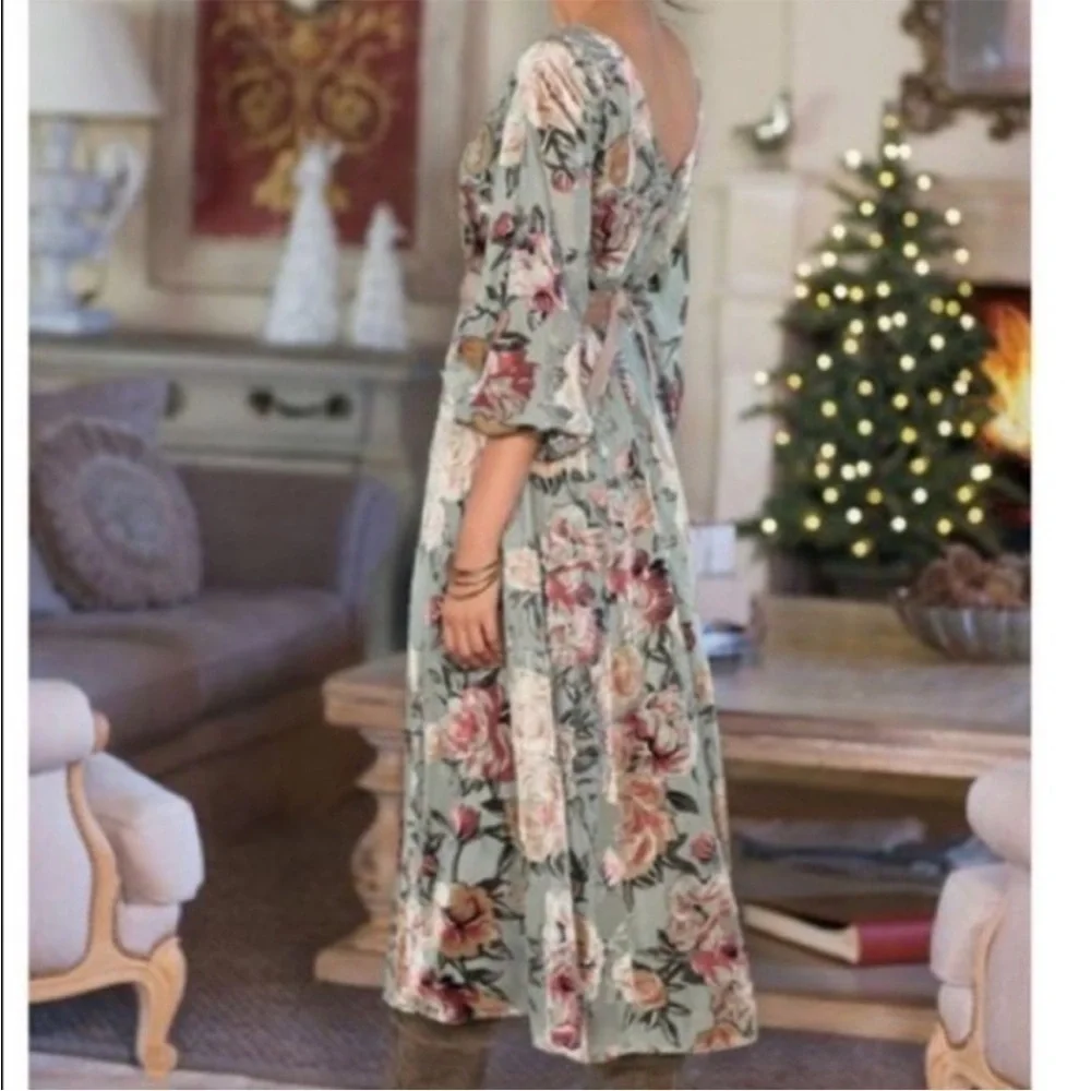 NWOT SOFT SURROUNDINGS Uma Floral Burnout Midi Dress PL Cottagecore Boho - Picture 2 of 15